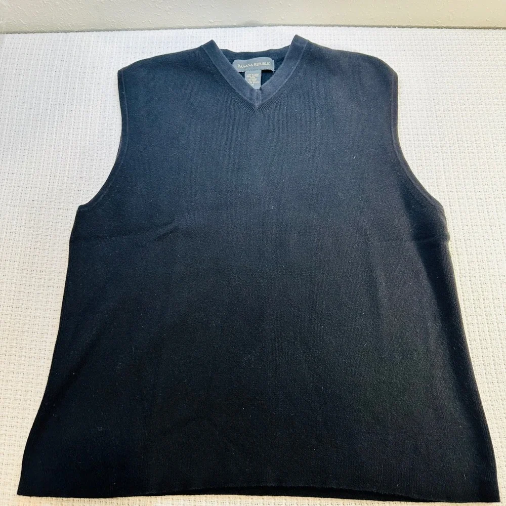 Banana Republic Mens‎ Black V Neck Sleeveless Sweater Vest Cotton Size M classic